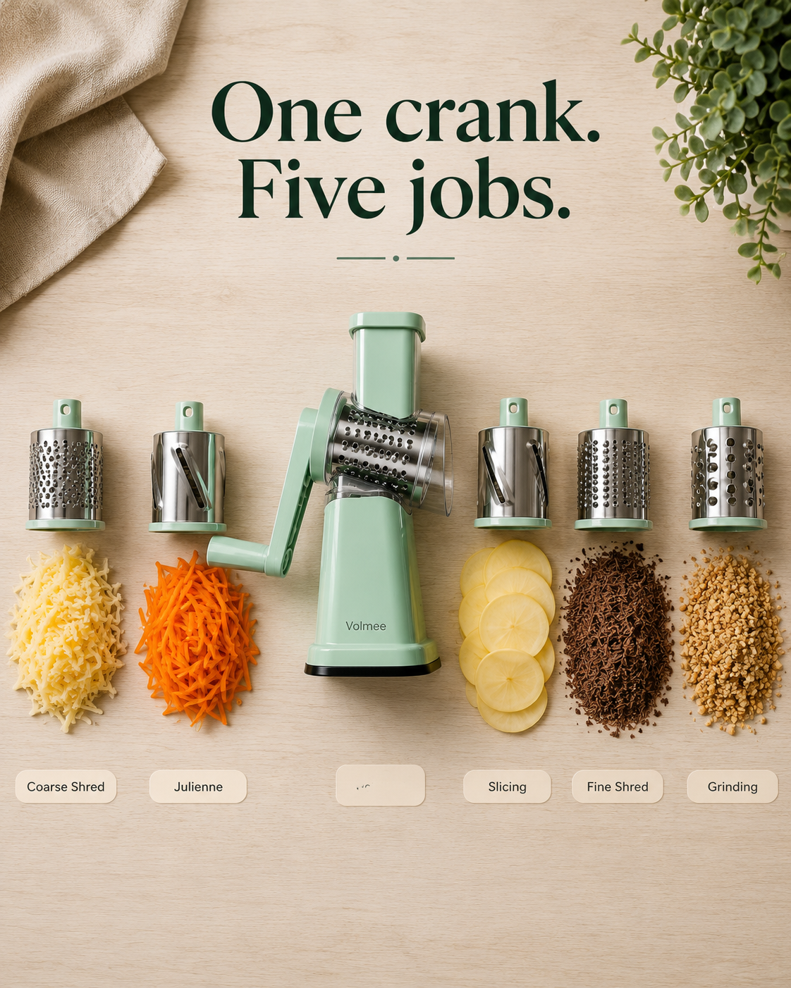 Volmee™ 5-in-1 Rotary Cheese Grater